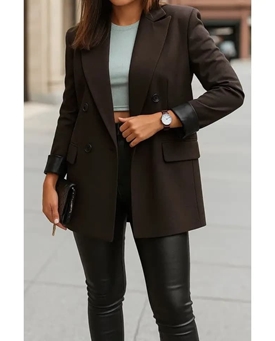 Blazer marrón chocolate puños polipiel - Imagen 1