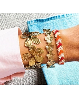 Brazalete XL con flores en dorado - Imagen 2