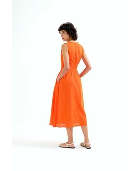 Compañía Fantástica_ Vestido midi 100% algodón naranja - Imagen 2