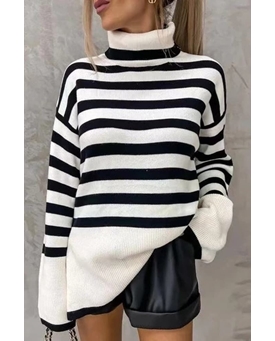 Jersey de rayas negras cuello vuelto - Imagen 1