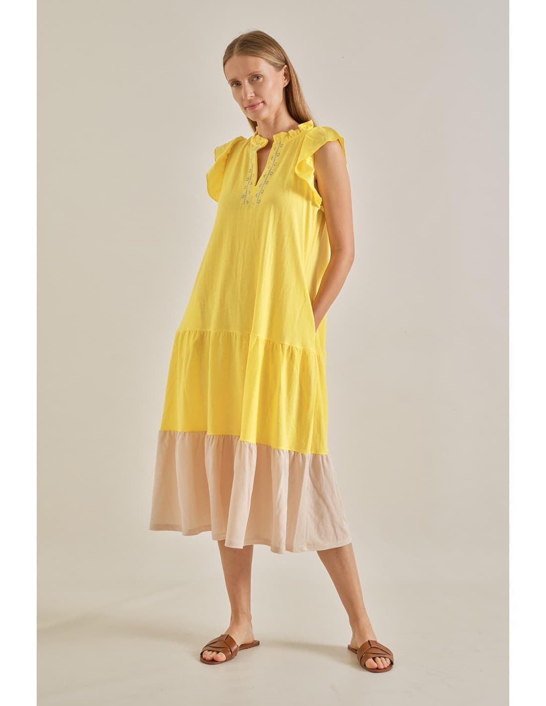 Scorzzo_ Vestido midi amarillo - Imagen 1